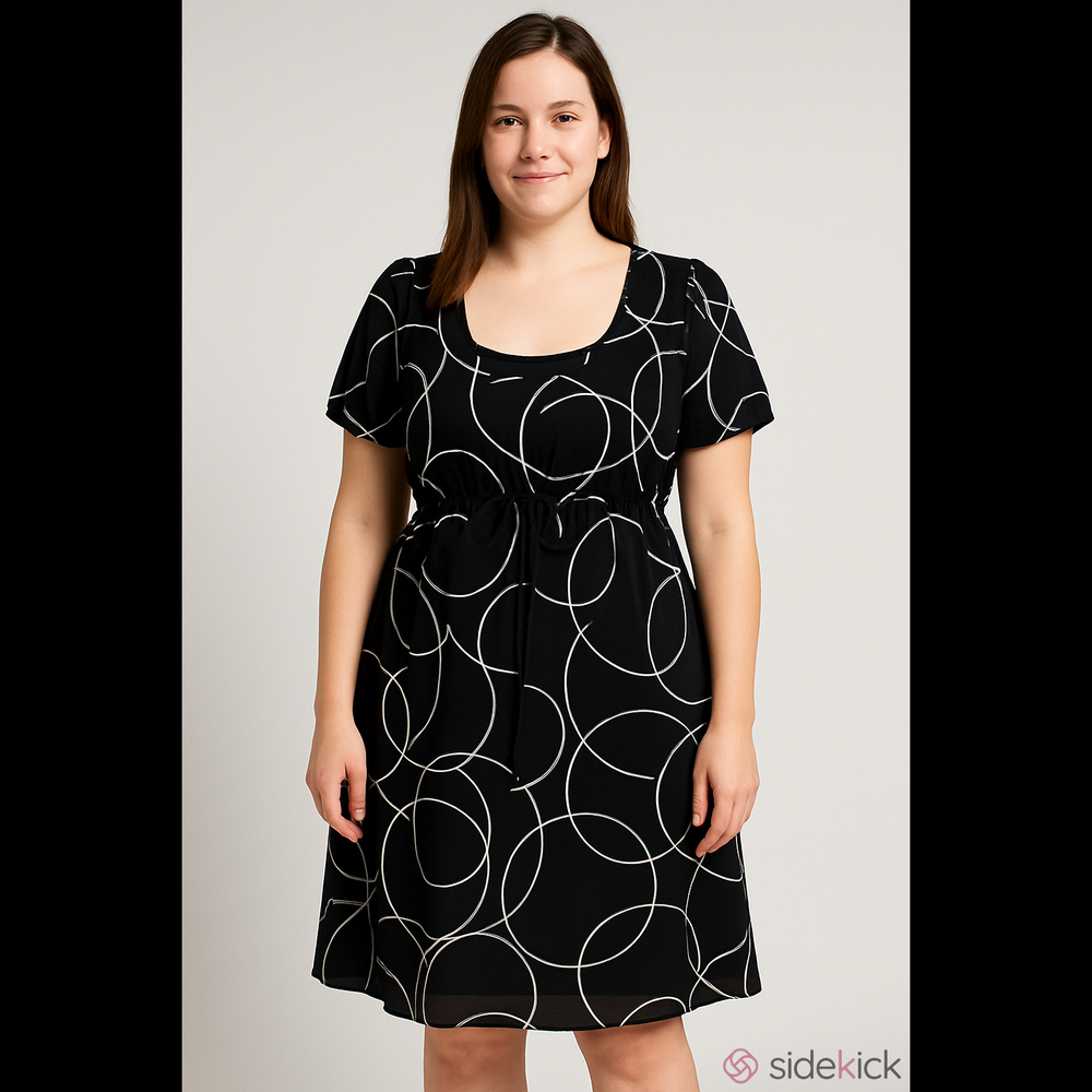 Esprit Collection Short Sleeve Dress Lined Size 10 Black with Beige Circles